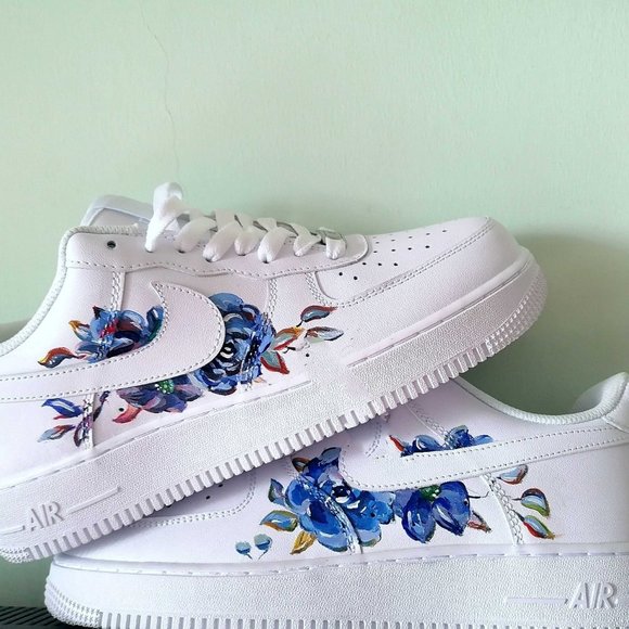 Floral Nike AF1 Sneakers Hand Drawn On Air Force 1 07 White Women 11 - Picture 4 of 5